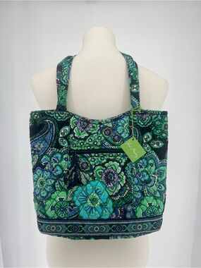 Vera Bradley Java Blue Tote Bag Retired Floral Quilted Travel Shoulder Bag